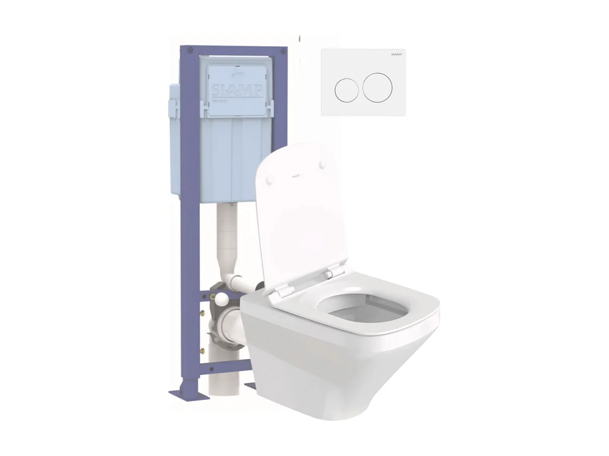 Pack WC suspendu sans bride DURAVIT Durastyle avec abattant frein de chute + bati support SIAMP + Plaque de commande blanche
