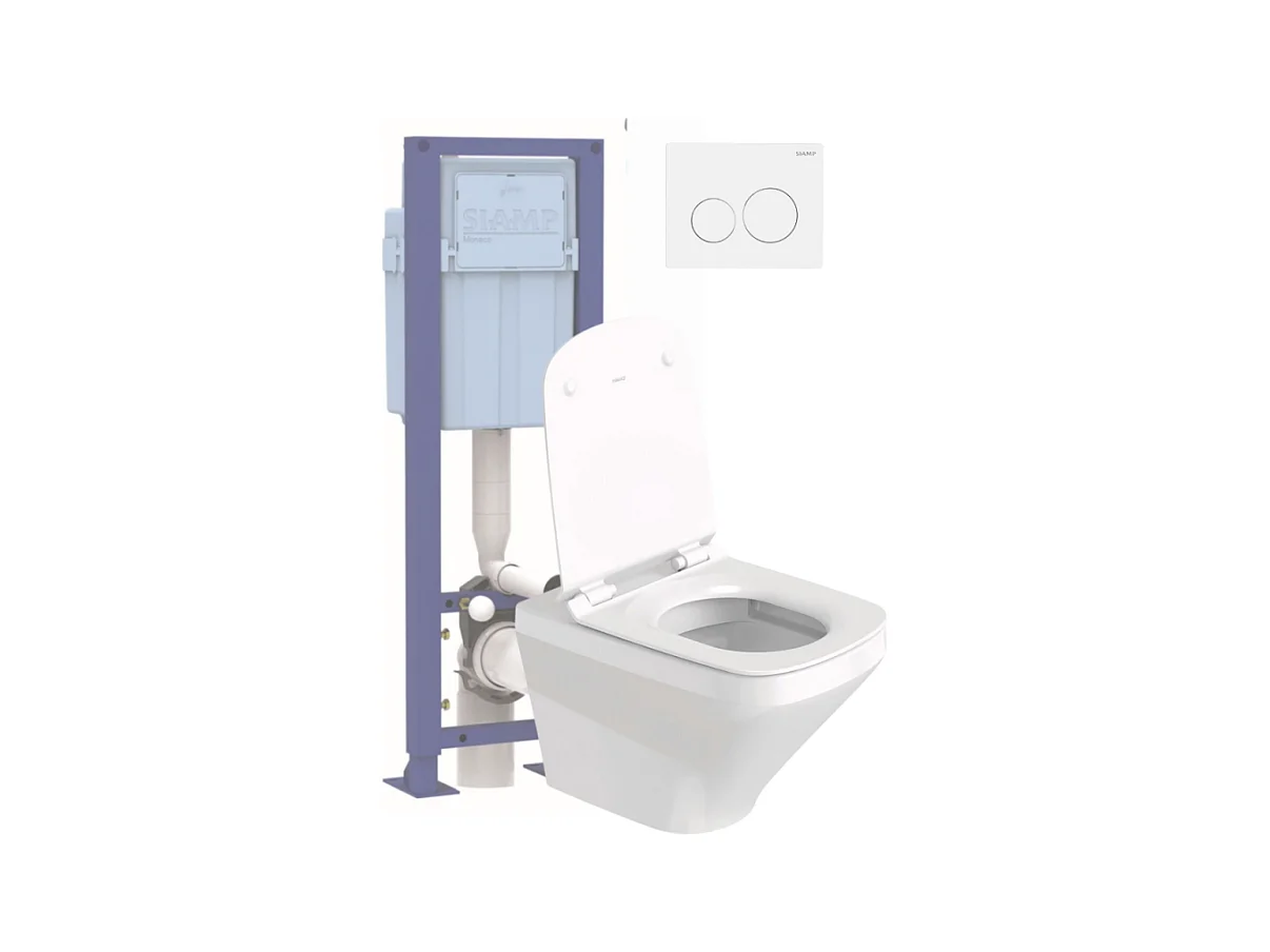 Pack WC suspendu sans bride DURAVIT Durastyle avec abattant frein de chute + bati support SIAMP + Plaque de commande blanche