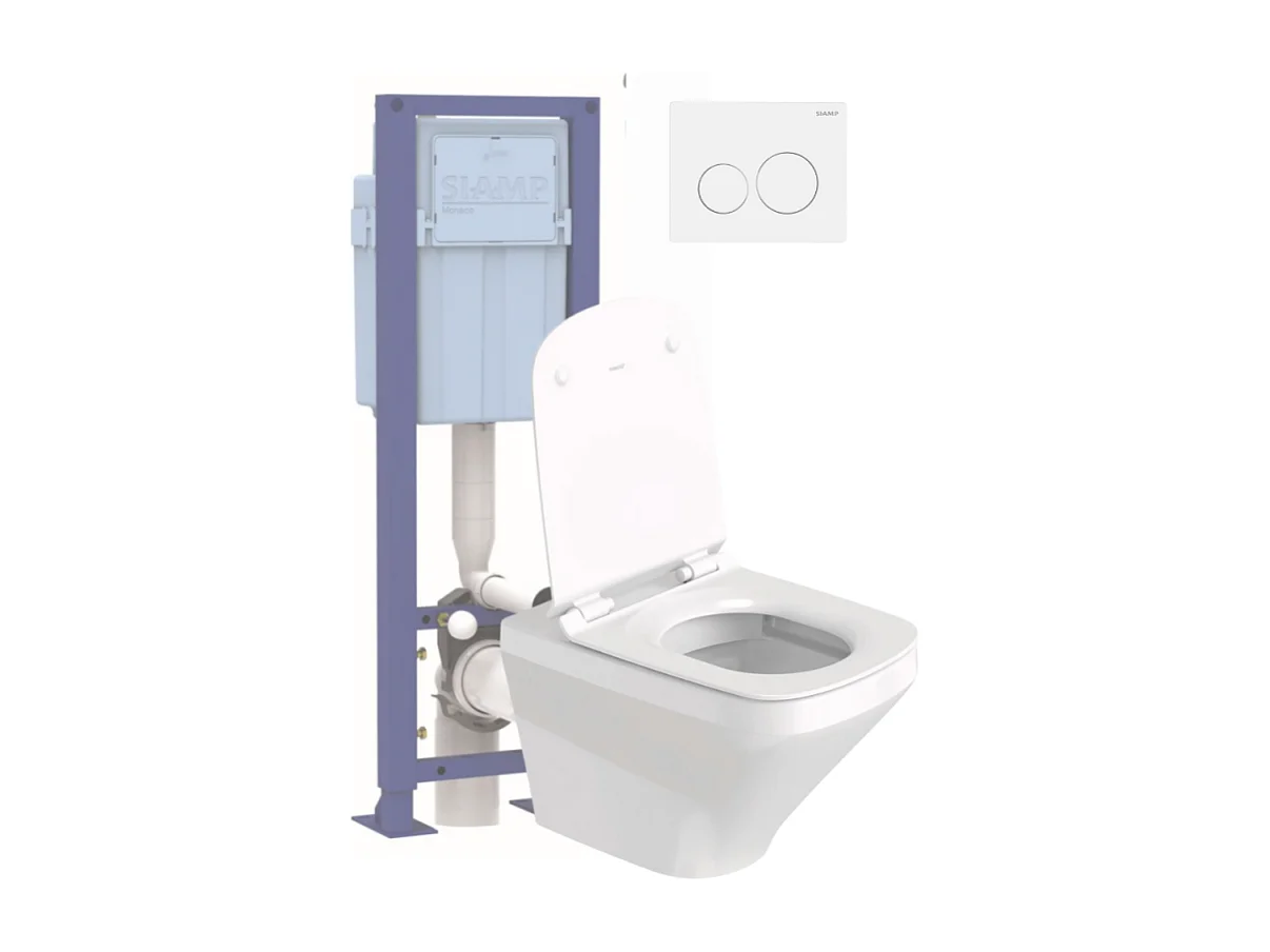 Pack WC suspendu sans bride DURAVIT Durastyle avec abattant frein de chute + bati support SIAMP + Plaque de commande blanche