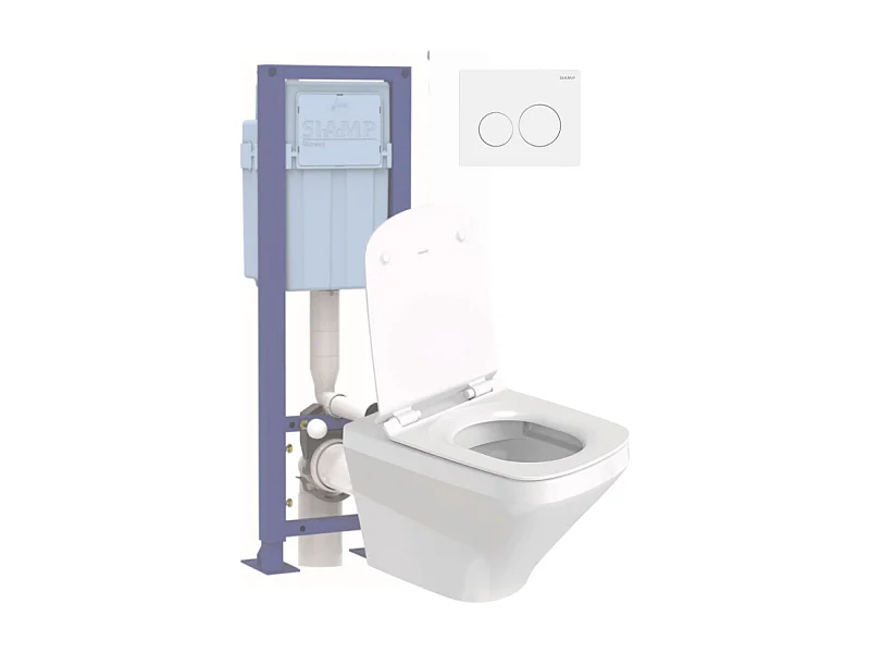 Pack WC suspendu sans bride DURAVIT Durastyle avec abattant frein de chute + bati support SIAMP + Plaque de commande blanche