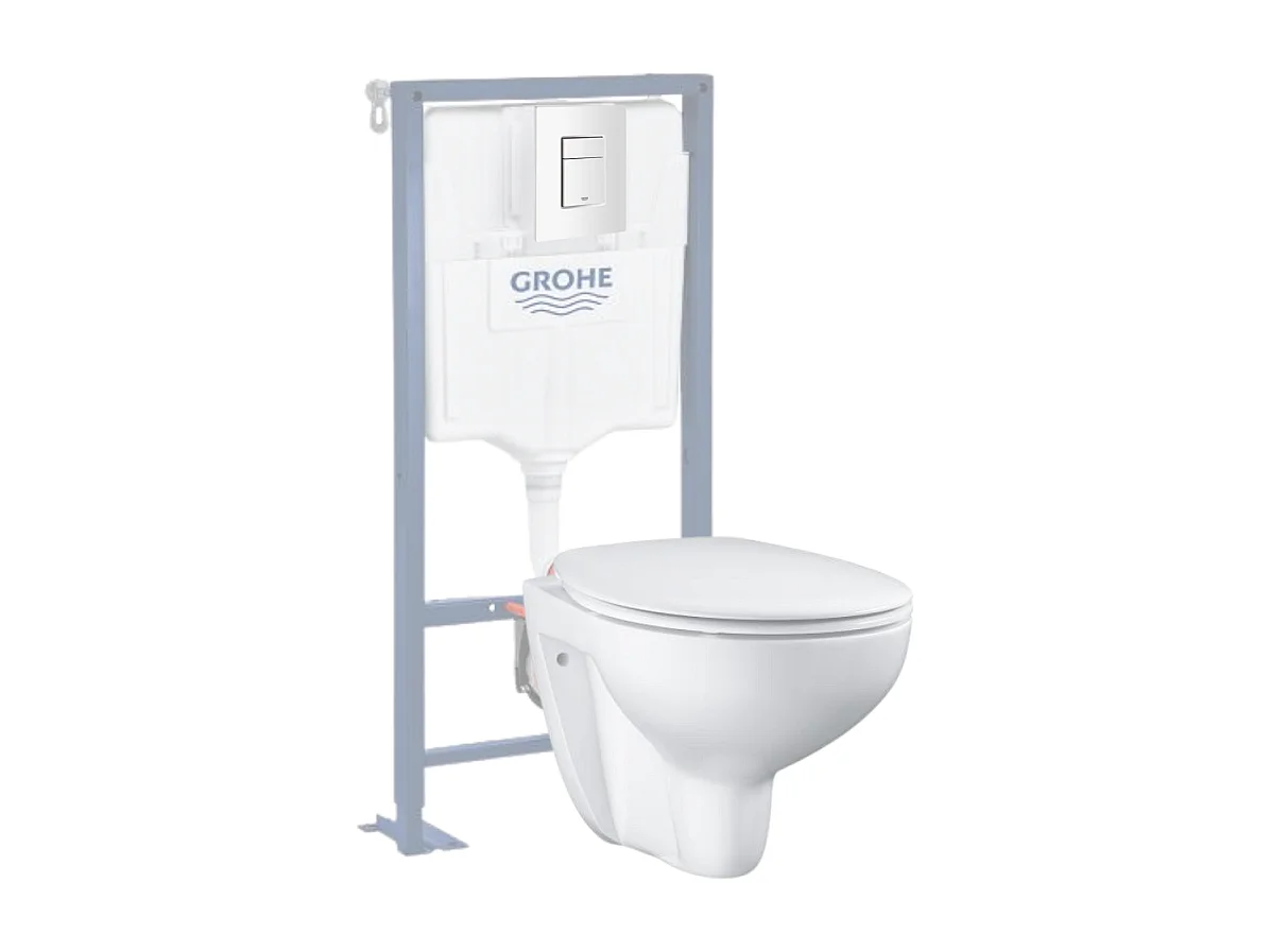 Pack WC sans bride Bau Ceramic Slim avec abattant + Bati support Solido + Plaque de commande carré blanc