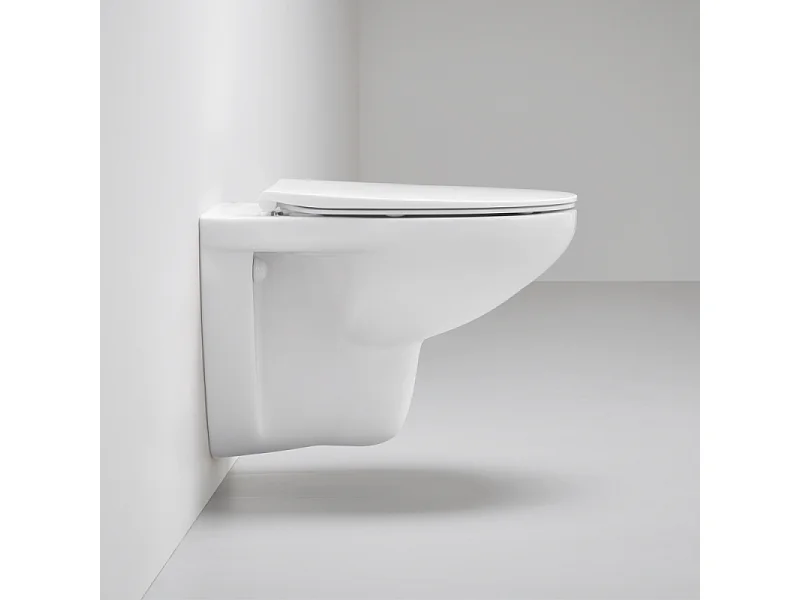 Pack WC sans bride Bau Ceramic Slim avec abattant + Bati support Solido + Plaque de commande carré blanc