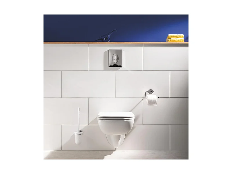Pack WC sans bride Bau Ceramic Slim + abattant + Bati support autoportant + Plaque commande ovale chromé + Dérouleur papier
