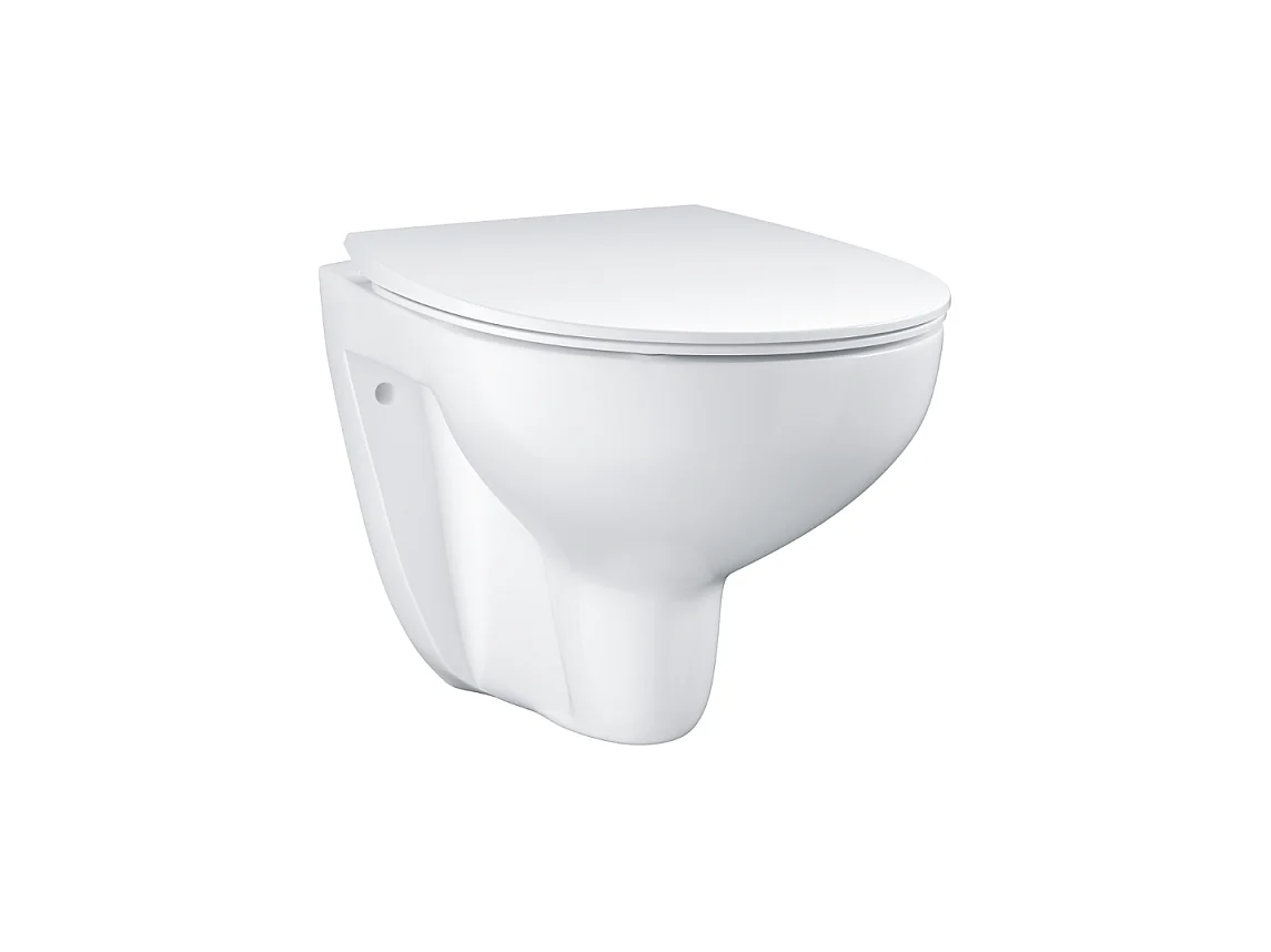 Pack WC sans bride Bau Ceramic Slim + abattant + Bati support autoportant + Plaque commande ovale chromé + Dérouleur papier