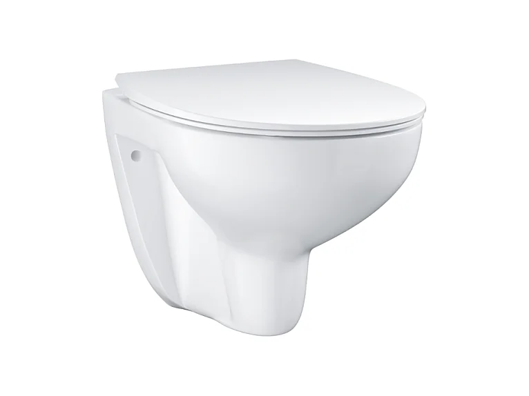 Pack WC sans bride Bau Ceramic Slim + abattant + Bati support autoportant + Plaque commande ovale chromé + Dérouleur papier