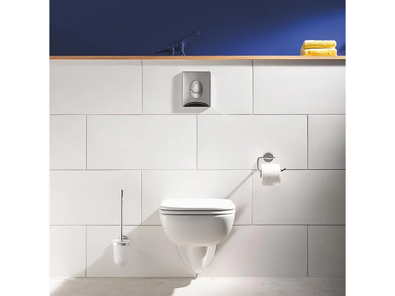 Pack WC sans bride Bau Ceramic Slim + abattant + Bati support autoportant + Plaque commande ovale chromé + Dérouleur papier