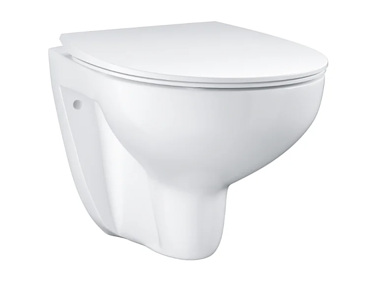 Pack WC sans bride Bau Ceramic Slim + abattant + Bati support autoportant + Plaque commande ovale chromé + Dérouleur papier