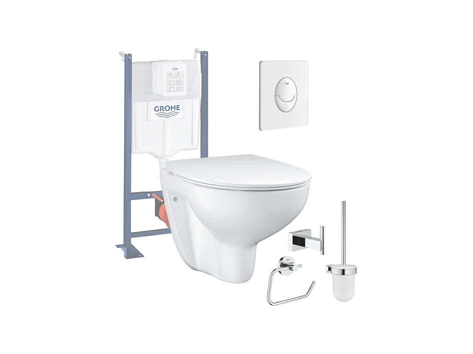 Pack WC sans bride Bau Ceramic Slim + abattant + Bati support autoportant + Plaque commande ovale blanc + Accessoires