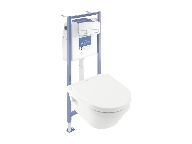 Pack WC sans bride VILLEROY ET BOCH Architectura avec abattant + bâti-support sol et mur Viconnect PRO + plaque blanche