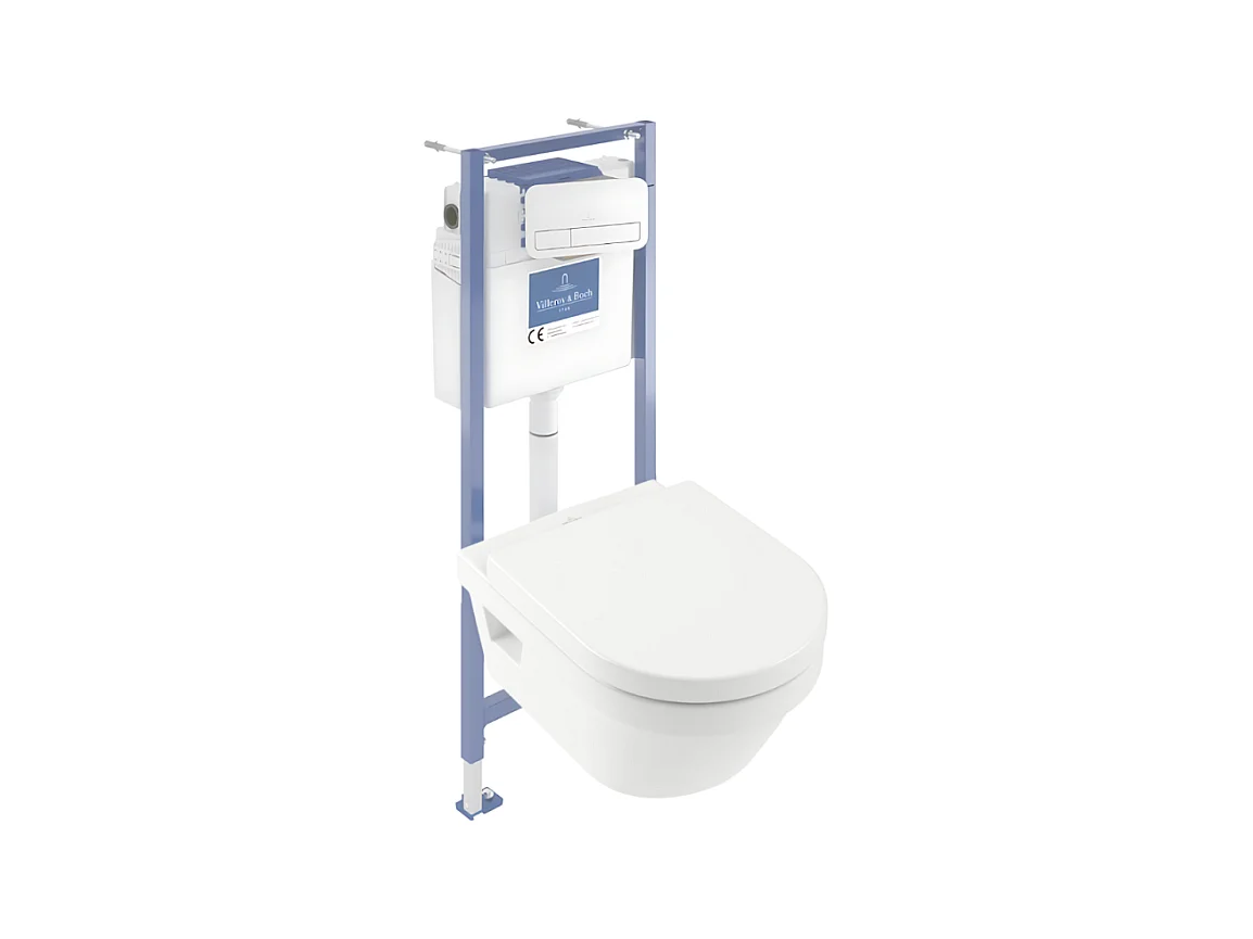 Pack WC sans bride VILLEROY ET BOCH Architectura avec abattant + bâti-support sol et mur Viconnect PRO + plaque blanche
