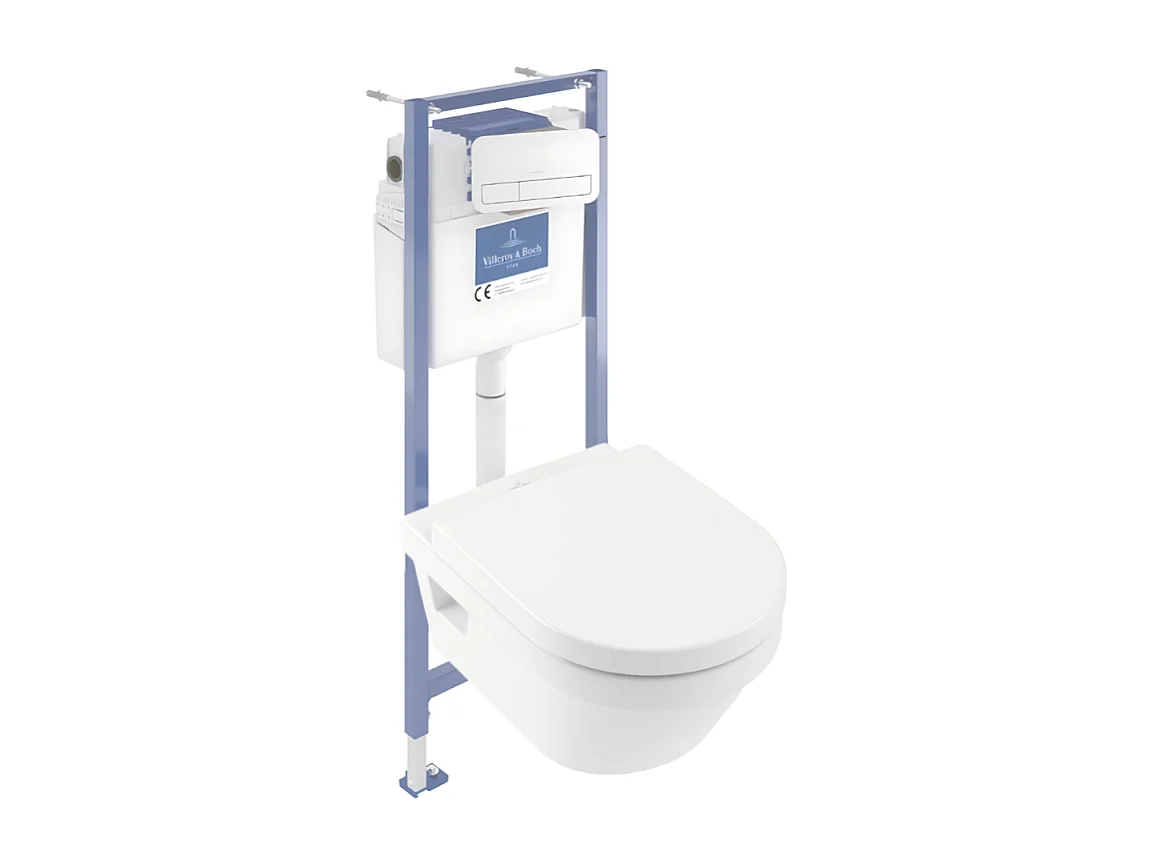 Pack WC sans bride VILLEROY ET BOCH Architectura avec abattant + bâti-support sol et mur Viconnect PRO + plaque blanche