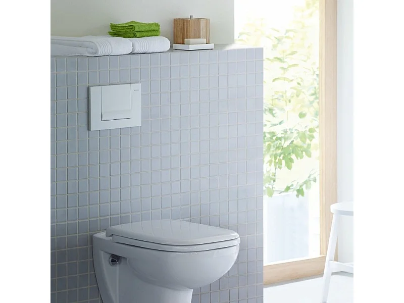 Pack WC suspendu sans bride DURAVIT D-code avec abattant frein de chute synthétique + bati support SIAMP + Plaque blanche