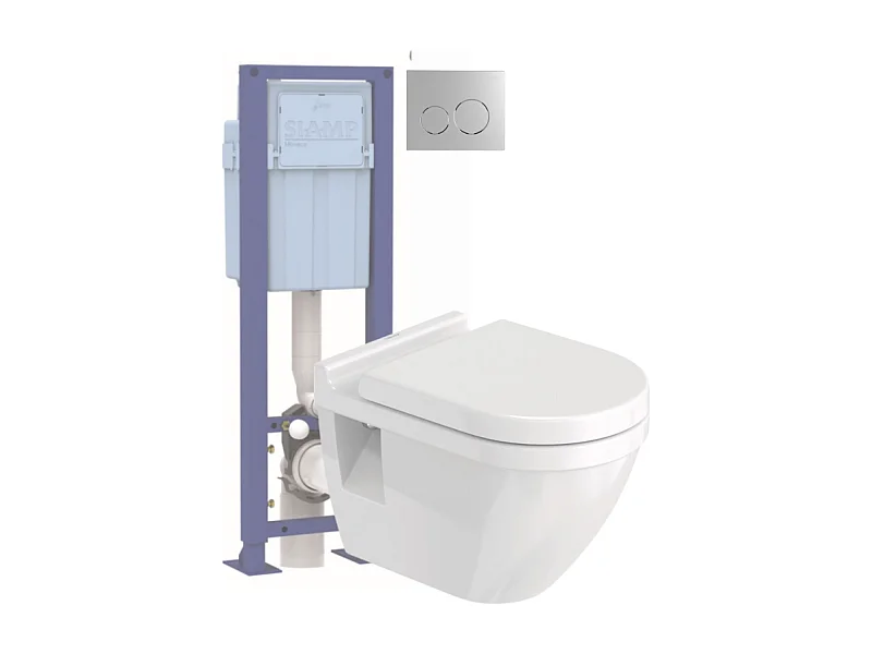 Pack WC suspendu DURAVIT Starck 3 avec abattant frein de chute + bati support SIAMP + Plaque de commande chromée