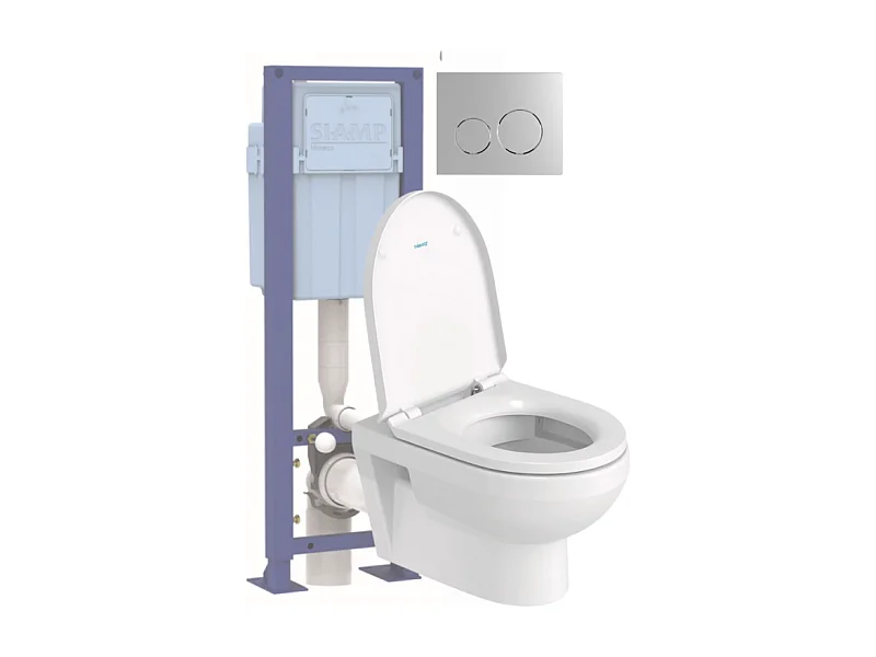 Pack WC suspendu sans bride DURAVIT Duravit No.1 avec abattant frein de chute + bati support SIAMP + Plaque de commande chromée