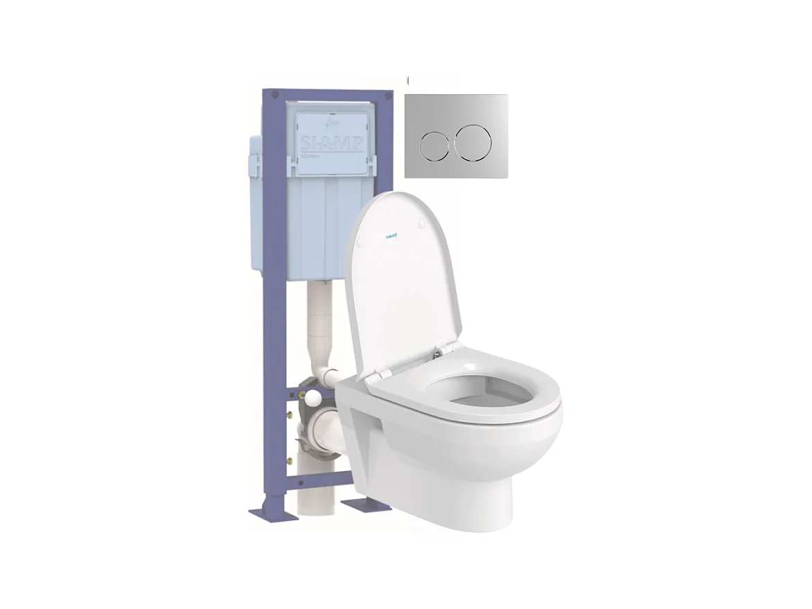Pack WC suspendu sans bride DURAVIT Duravit No.1 avec abattant frein de chute + bati support SIAMP + Plaque de commande chromée