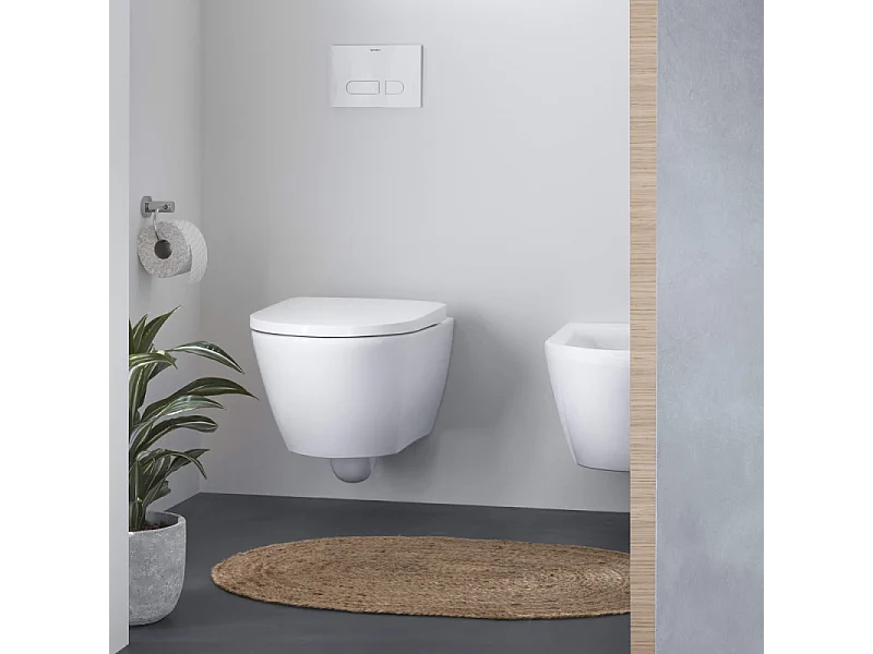 Pack WC suspendu sans bride DURAVIT D-Neo avec abattant frein de chute + bati support SIAMP + Plaque de commande chromée