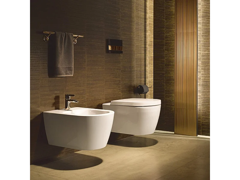 Pack WC suspendu sans bride DURAVIT Me by Starck avec abattant frein de chute + bati support SIAMP + Plaque de commande blanche