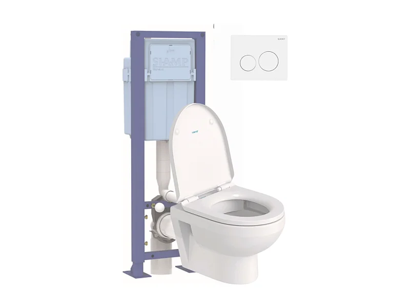 Pack WC suspendu compact sans bride DURAVIT Duravit No.1 abattant frein de chute + bati support SIAMP + Plaque de commande blanche