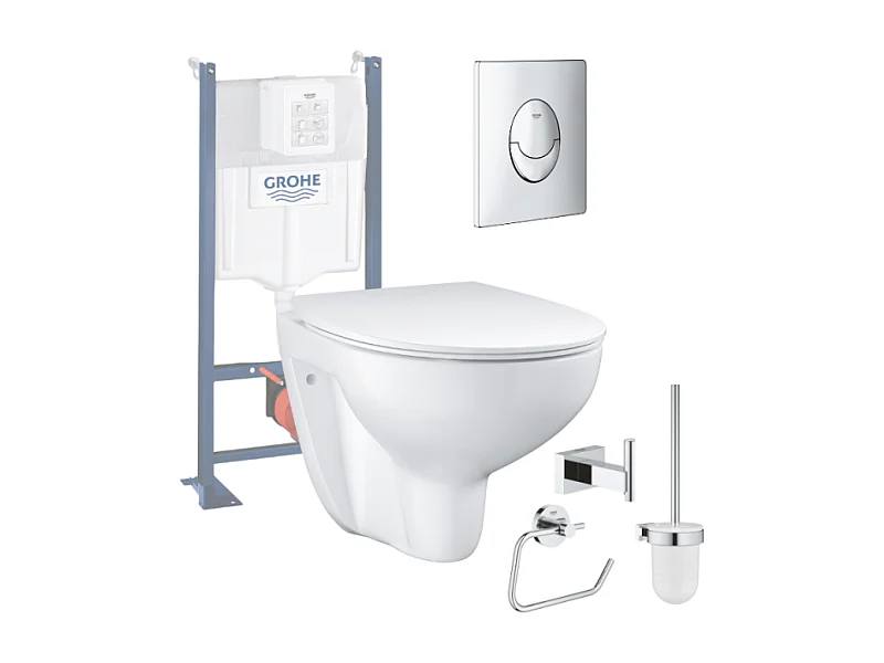 Pack WC sans bride Bau Ceramic avec abattant slim + Bâti support WC Rapid SL + plaque de commande Start chromé + Accessoires