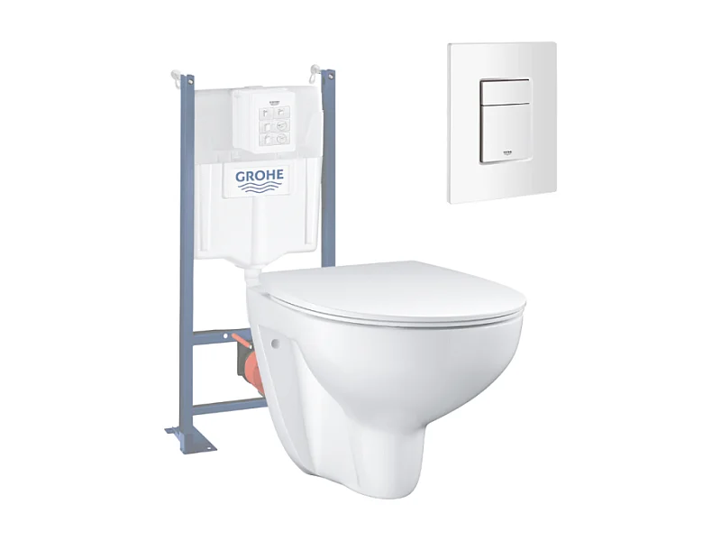 Pack WC sans bride Bau Ceramic slim avec abattant + Bâti support SL Rapid + Plaque de commande carré blanc