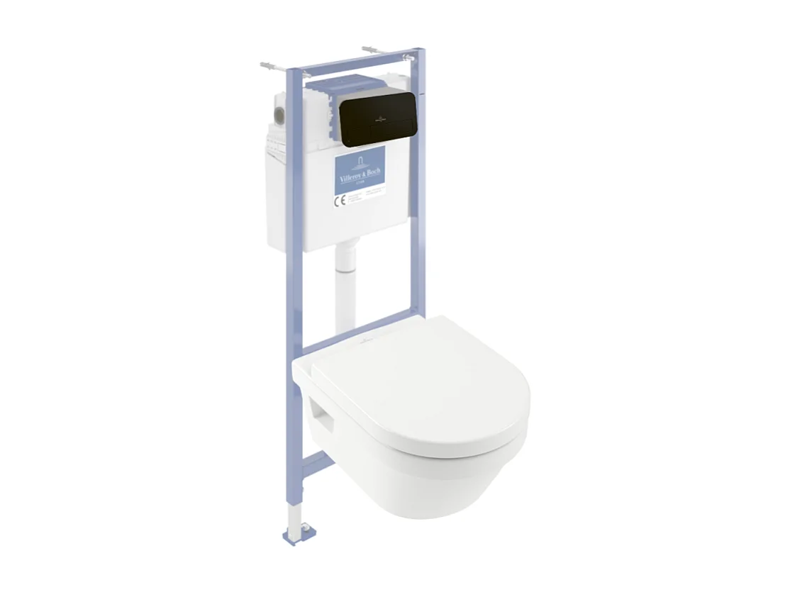Pack WC sans bride VILLEROY ET BOCH Architectura avec abattant + bâti-support sol et mur Viconnect PRO + plaque noir