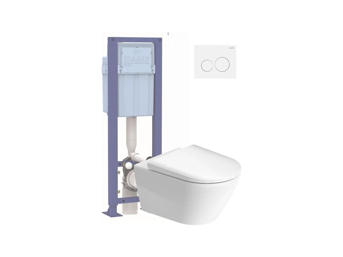 Pack WC suspendu sans bride DURAVIT D-Neo avec abattant frein de chute + bati support SIAMP + Plaque de commande blanche