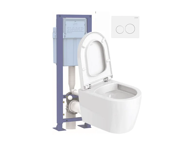 Pack WC suspendu DURAVIT D-code avec abattant frein de chute synthétique + bati support SIAMP + Plaque de commande blanche