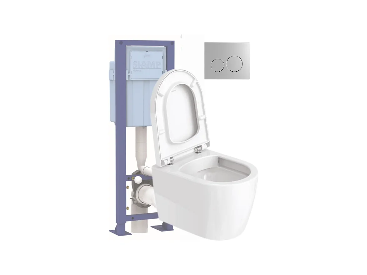 Pack WC suspendu DURAVIT D-code avec abattant frein de chute synthétique + bati support SIAMP + Plaque de commande chromée