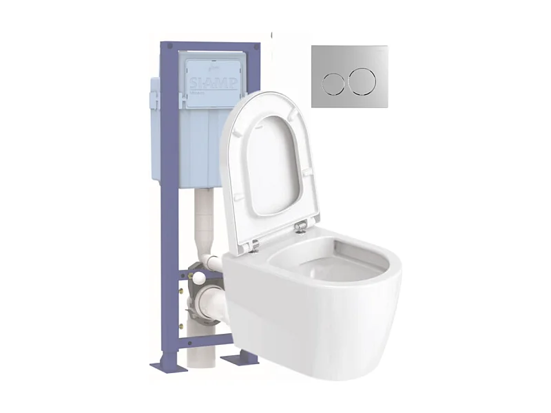 Pack WC suspendu DURAVIT D-code avec abattant frein de chute synthétique + bati support SIAMP + Plaque de commande chromée