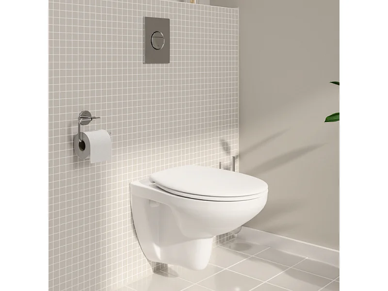 Pack WC sans bride Bau Ceramic Set de toilette Slim avec abattant + Bâti support Rapid SL + Plaque de commande WC rond chromé