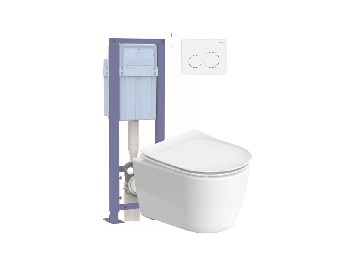 Pack WC suspendu sans bride DURAVIT Soleil by Starck avec abattant frein de chute + bati support SIAMP + Plaque blanche