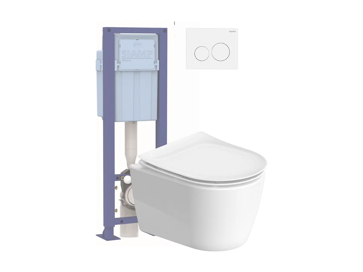 Pack WC suspendu sans bride DURAVIT Soleil by Starck avec abattant frein de chute + bati support SIAMP + Plaque blanche