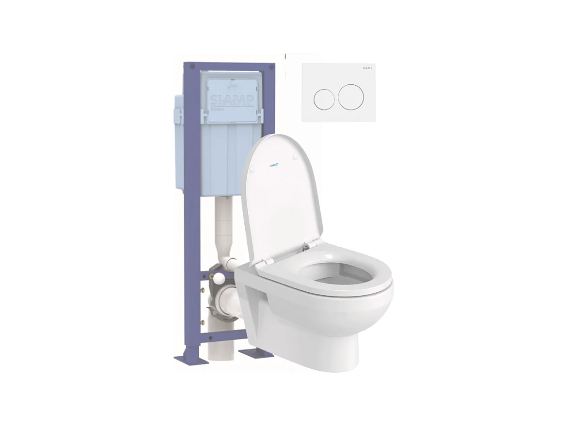Pack WC suspendu sans bride DURAVIT Duravit No.1 avec abattant frein de chute + bati support SIAMP + Plaque de commande blanche