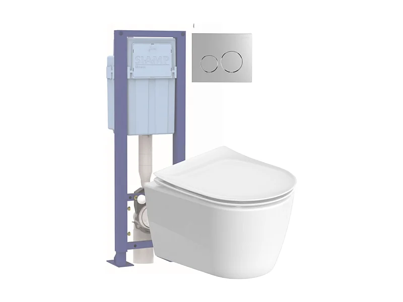 Pack WC suspendu sans bride DURAVIT Soleil by Starck avec abattant frein de chute + bati support SIAMP + Plaque chromée
