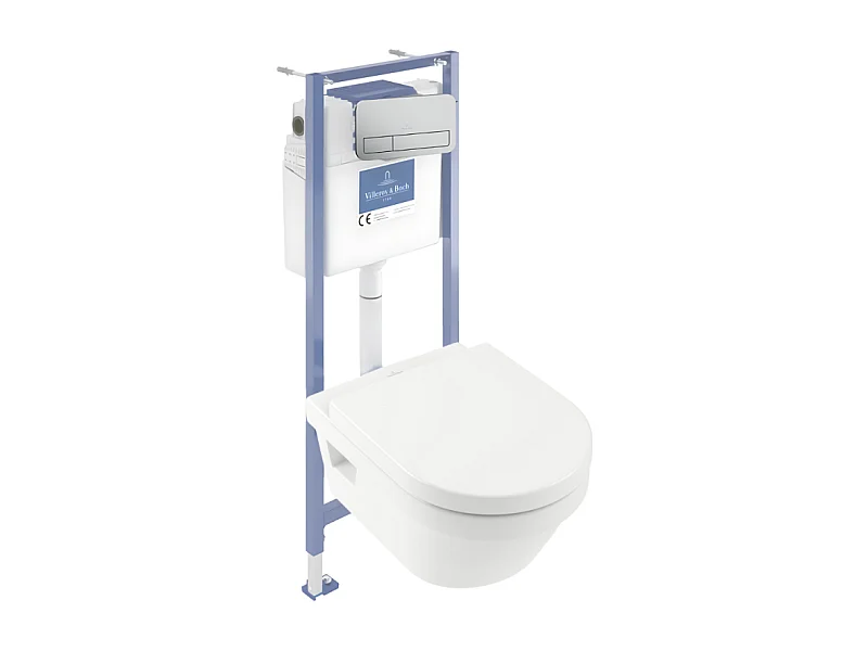 Pack WC sans bride VILLEROY ET BOCH Architectura avec abattant + bâti-support sol et mur Viconnect PRO + plaque chromée mat