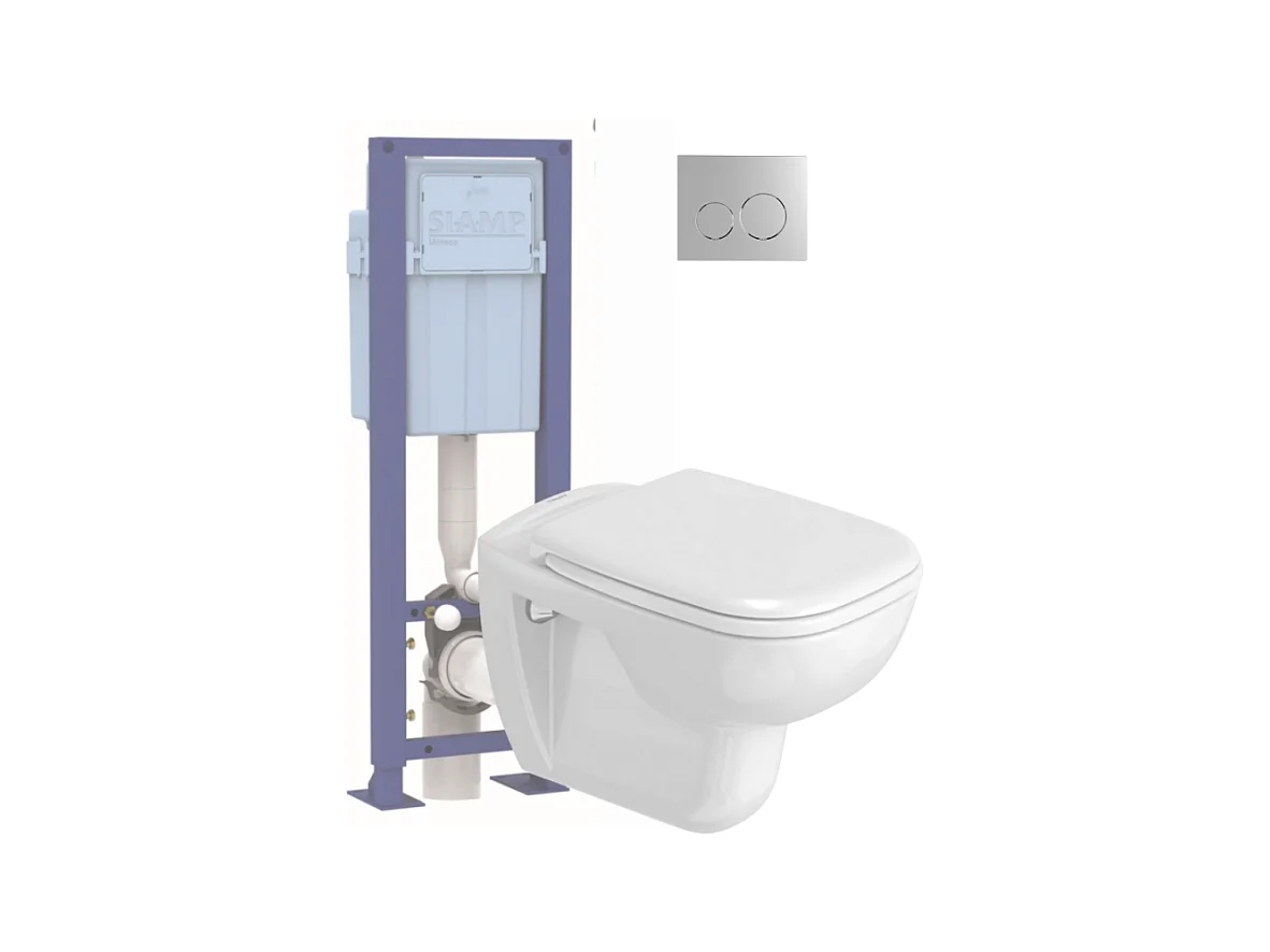 Pack WC suspendu DURAVIT D-code avec abattant + bati support SIAMP + Plaque de commande chromée