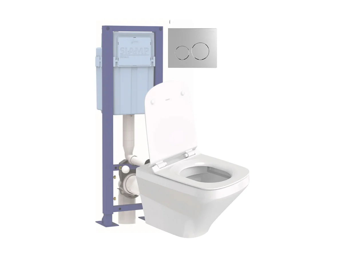 Pack WC suspendu sans bride DURAVIT Durastyle avec abattant frein de chute + bati support SIAMP + Plaque de commande chromée