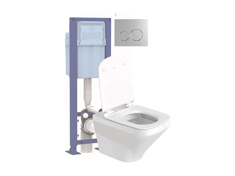 Pack WC suspendu sans bride DURAVIT Durastyle avec abattant frein de chute + bati support SIAMP + Plaque de commande chromée