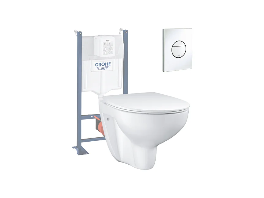 Pack WC sans bride Bau Ceramic Set de toilette Slim avec abattant + Bâti support Rapid SL + Plaque de commande WC rond blanc alpin