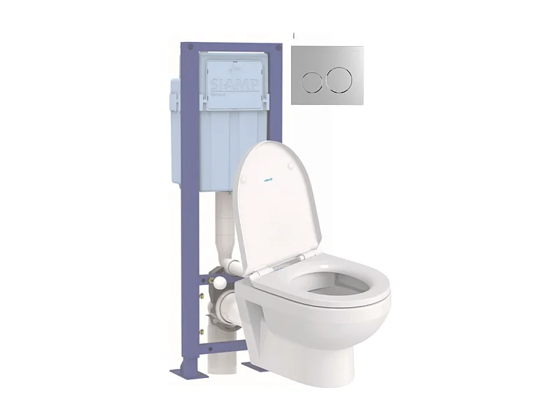 Pack WC suspendu compact sans bride DURAVIT Duravit No.1 abattant frein de chute + bati support SIAMP + Plaque de commande chromée