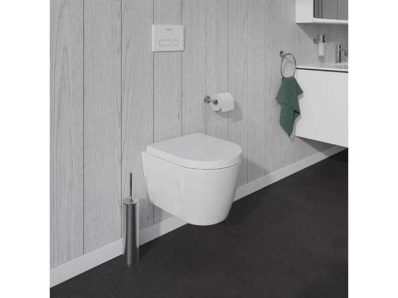 Pack WC suspendu compact sans bride DURAVIT Me by Starck abattant frein de chute + bati support SIAMP + Plaque de commande blanche