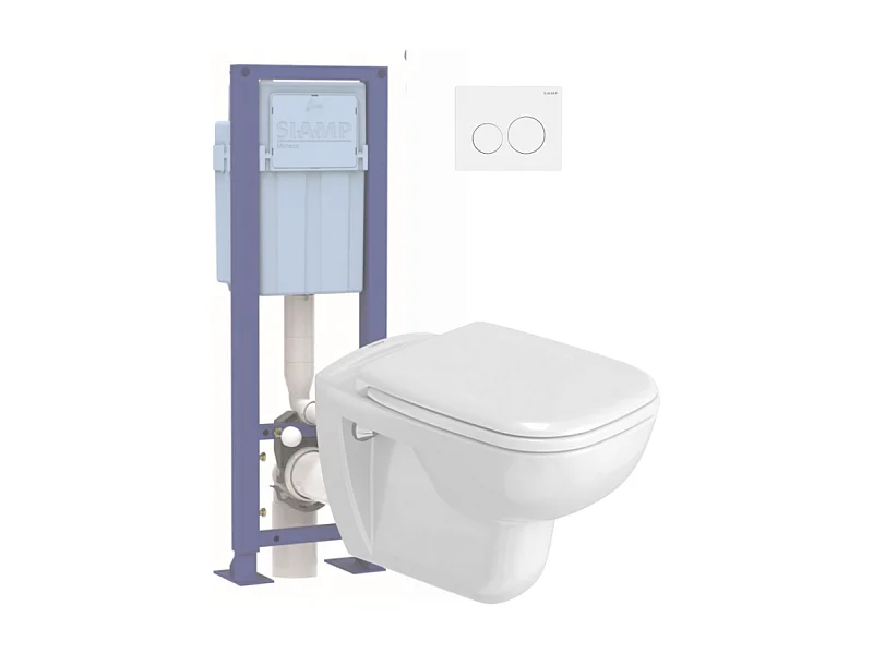 Pack WC suspendu DURAVIT D-code avec abattant + bati support SIAMP + Plaque de commande blanche