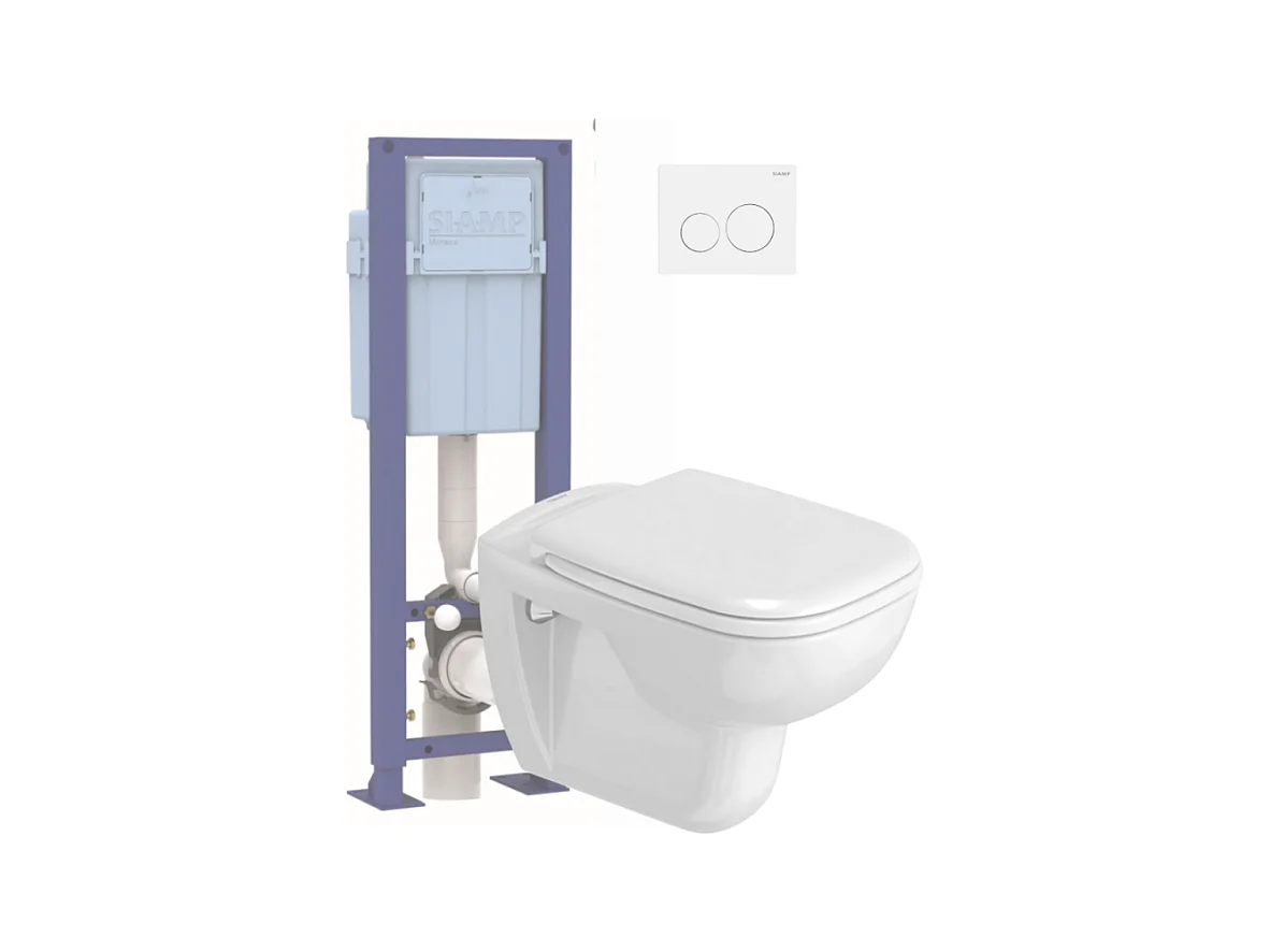 Pack WC suspendu DURAVIT D-code avec abattant + bati support SIAMP + Plaque de commande blanche