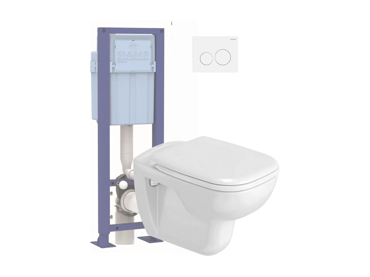 Pack WC suspendu DURAVIT D-code avec abattant + bati support SIAMP + Plaque de commande blanche