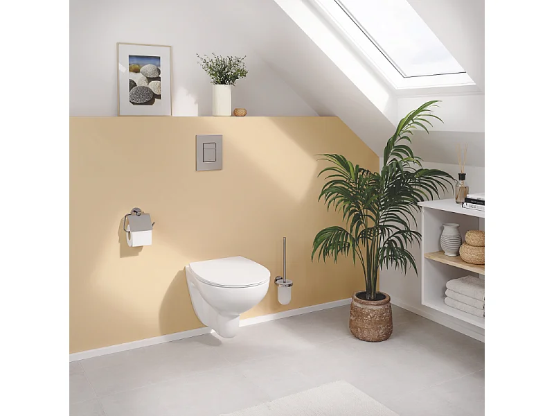 Pack WC sans bride Bau Ceramic slim avec abattant + Bâti support SL Rapid + Plaque de commande carré chromé