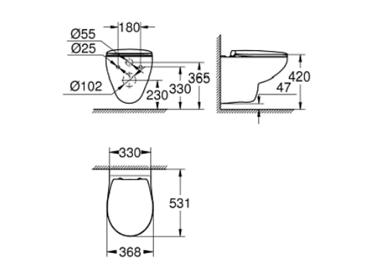 Pack WC sans bride Bau Ceramic slim avec abattant + Bâti support SL Rapid + Plaque de commande carré chromé