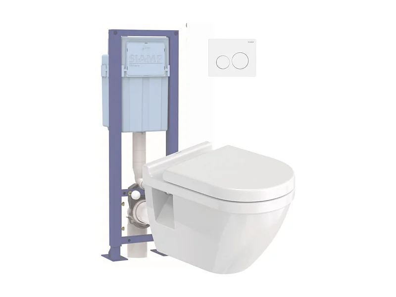 Pack WC suspendu DURAVIT Starck 3 avec abattant frein de chute + bati support SIAMP + Plaque de commande blanche