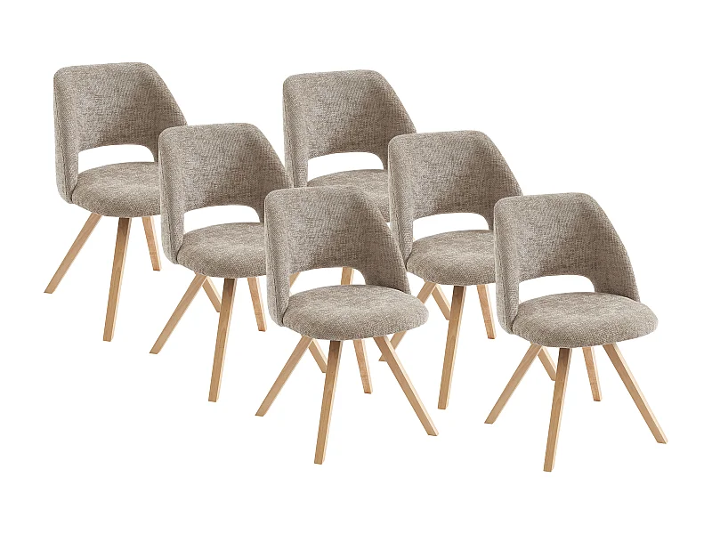 Lot de 6 chaises en tissu et bois d'hévéa - Taupe - VESIANI