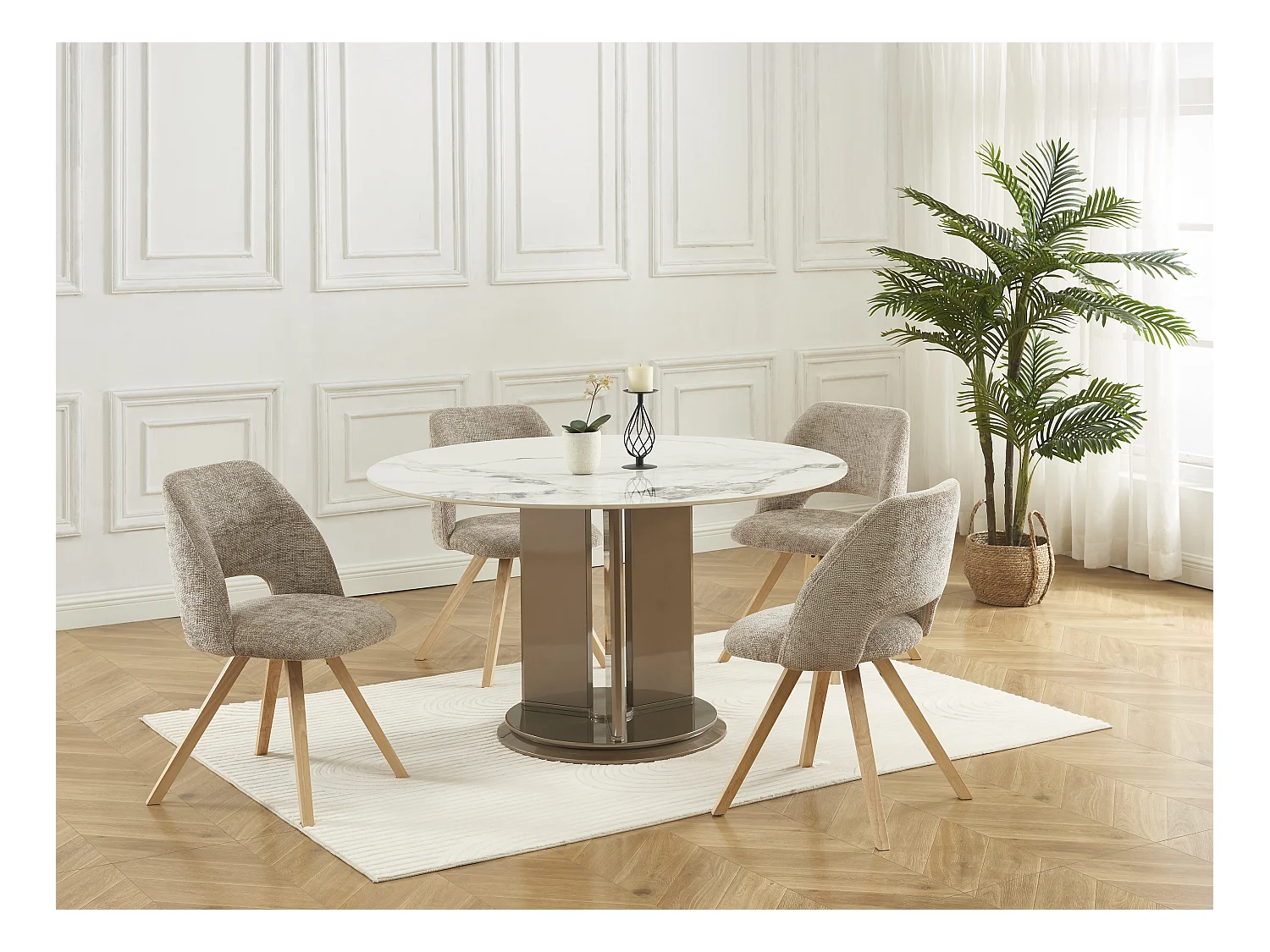 Lot de 6 chaises en tissu et bois d'hévéa - Taupe - VESIANI