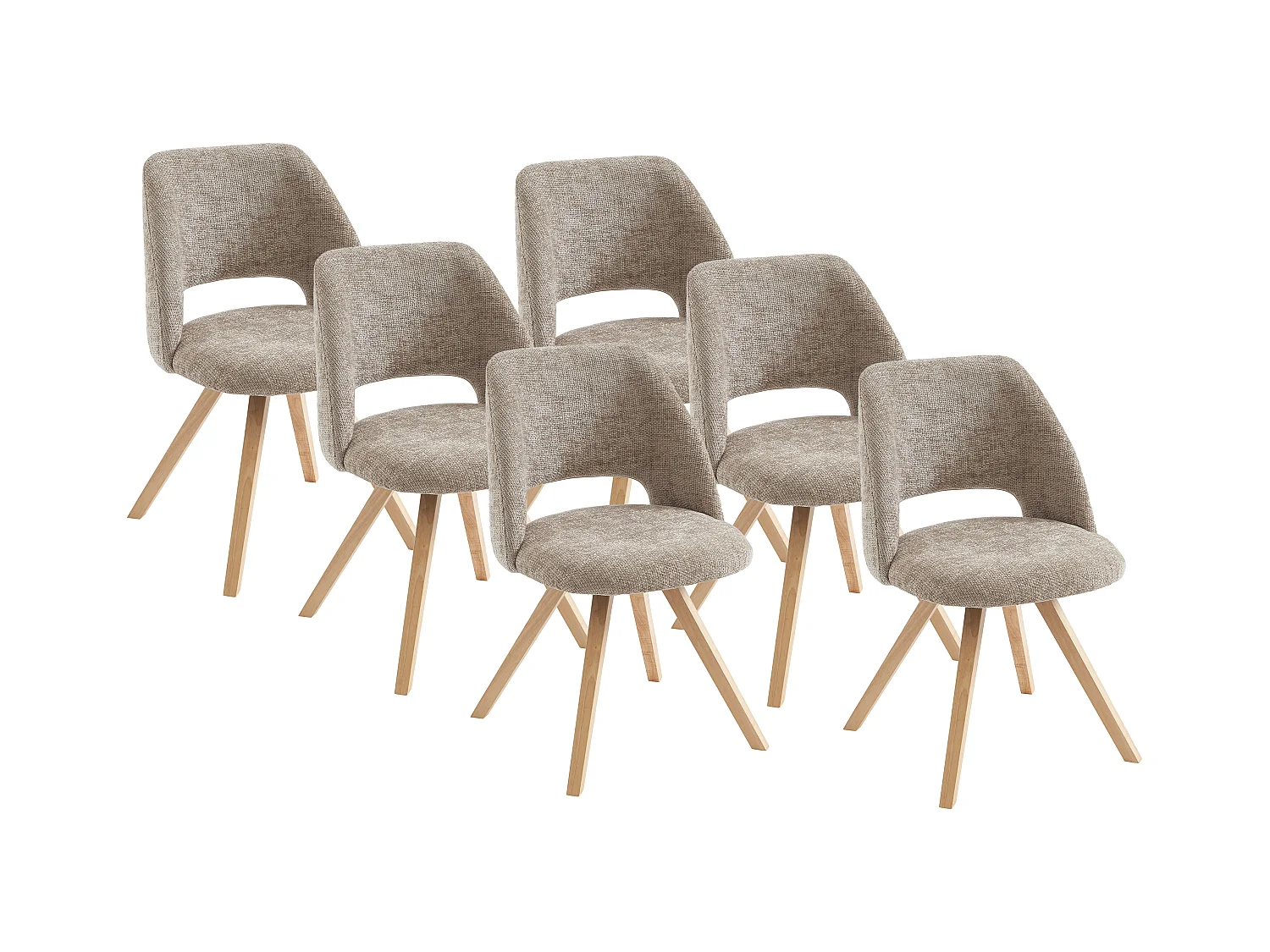 Lot de 6 chaises en tissu et bois d'hévéa - Taupe - VESIANI